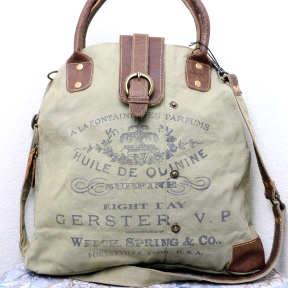 💥ONE LEFT💥Gerster Shoulder Bag; upcycled canvas, genuine leather - Picture 2 of 10